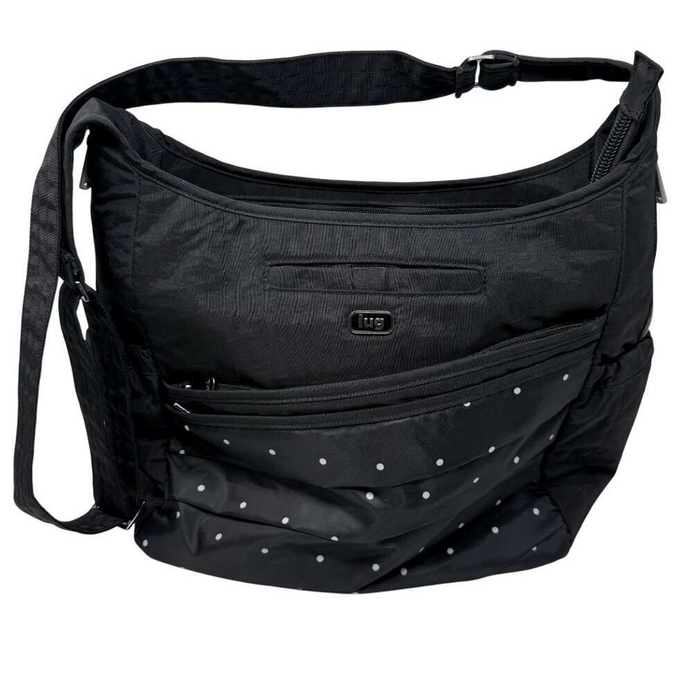 Lug Parachute Black Crossbody Tote Bag Polka Dot Insulated Pocket Diaper Travel - Picture 10 of 10